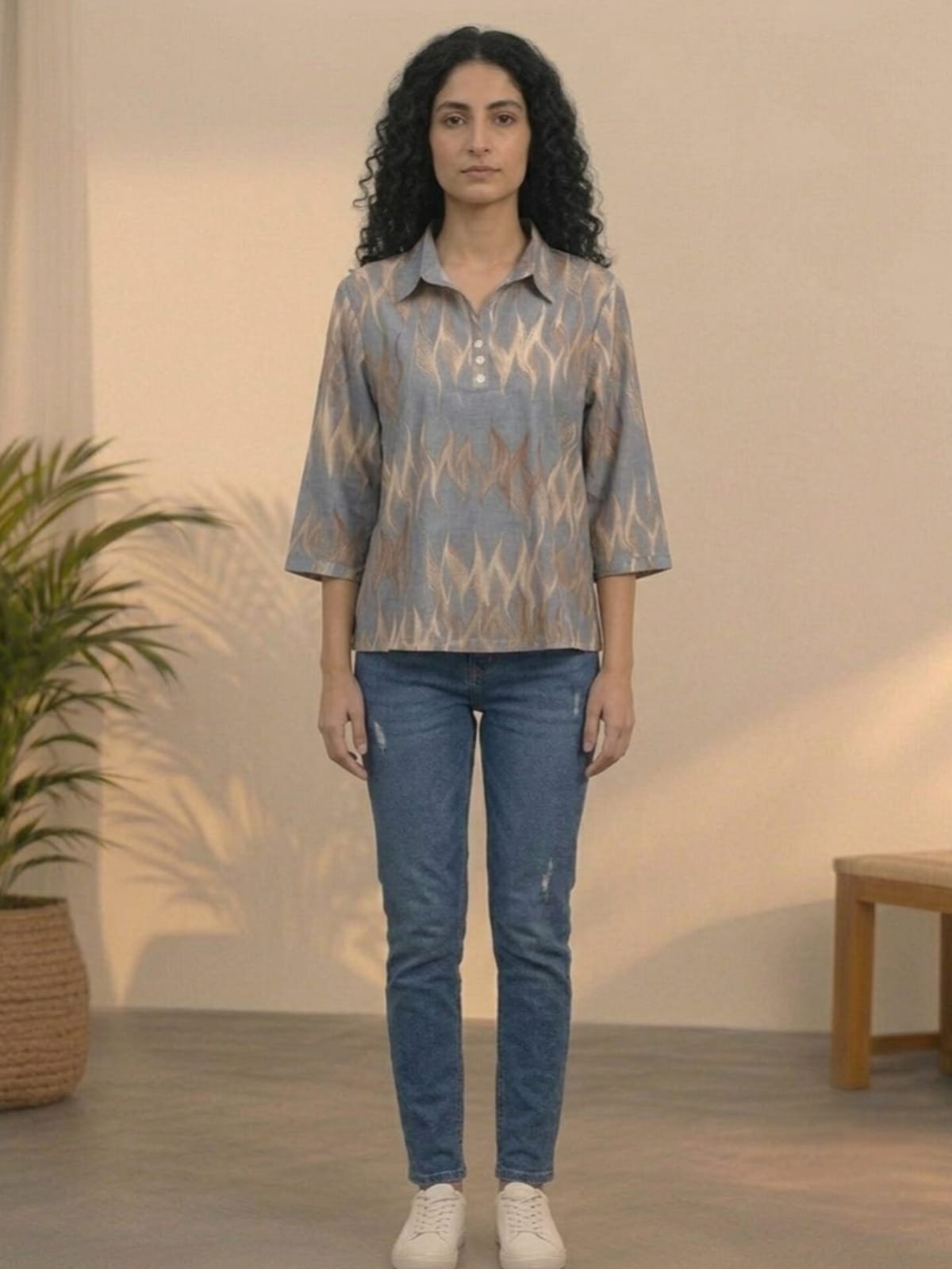 Grey Abstract Print Top