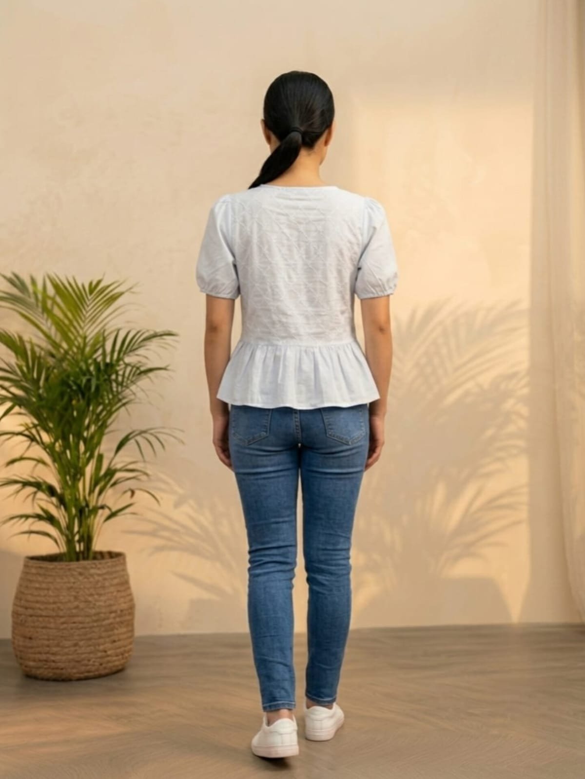 Light Blue Tie Front Peplum Top