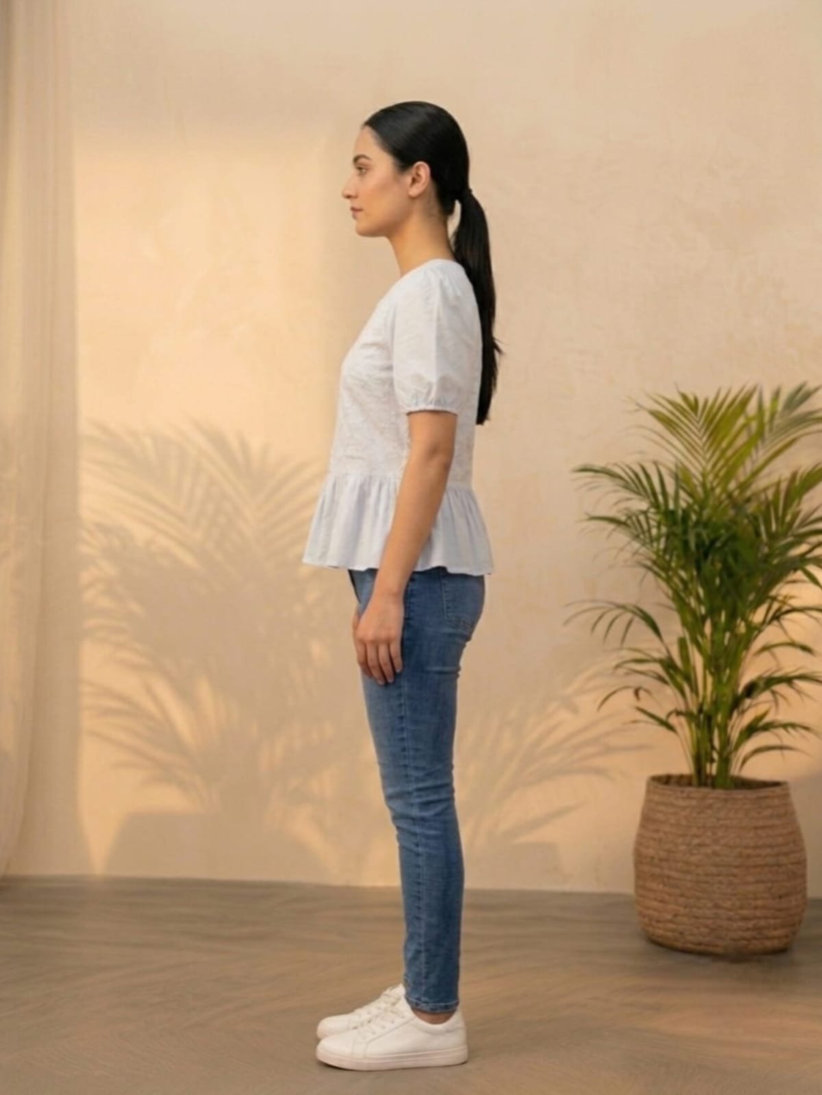 Light Blue Tie Front Peplum Top