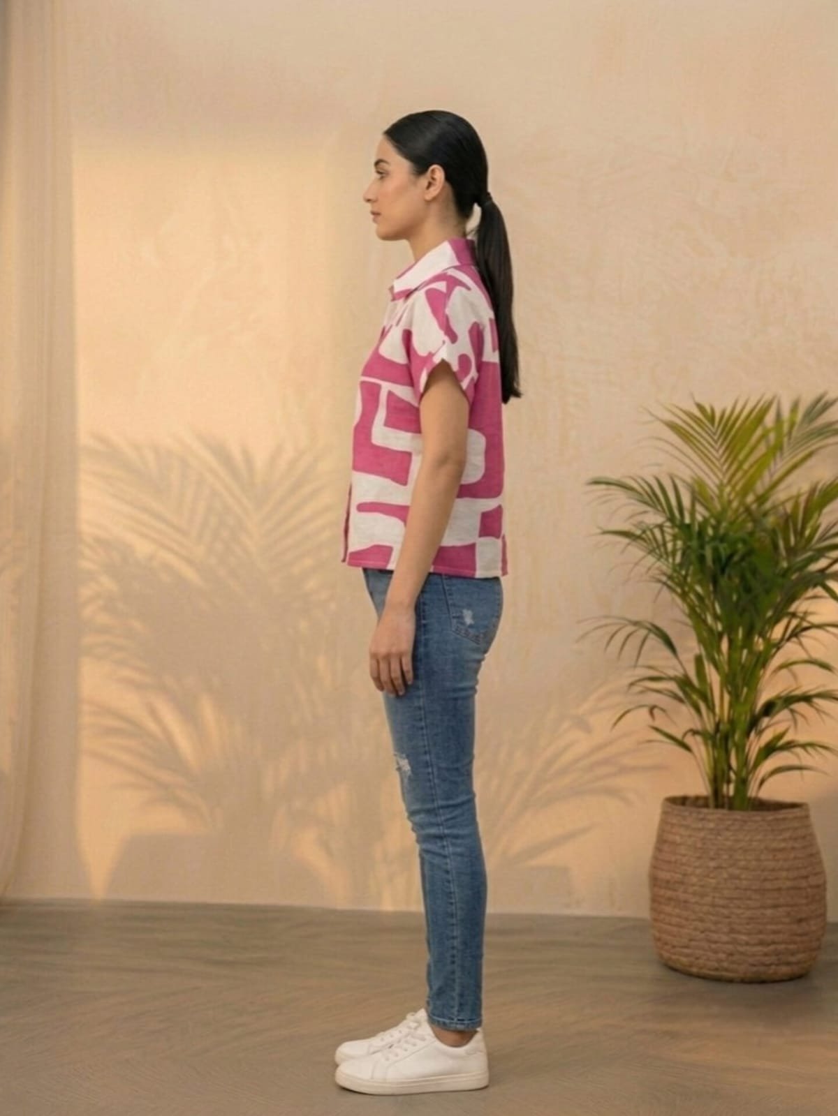 Pink Abstract Print Short-Sleeve Shirt