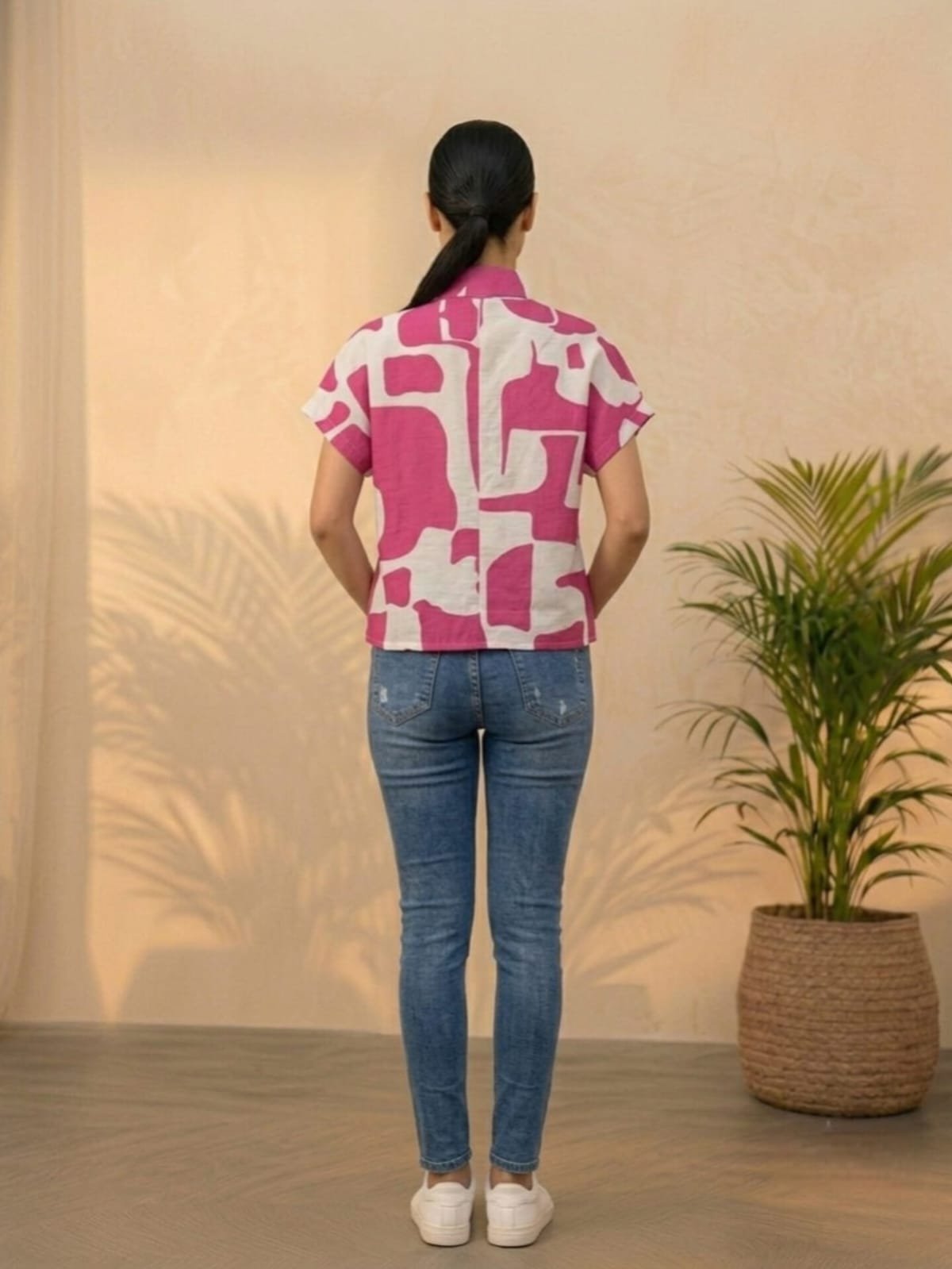 Pink Abstract Print Short-Sleeve Shirt