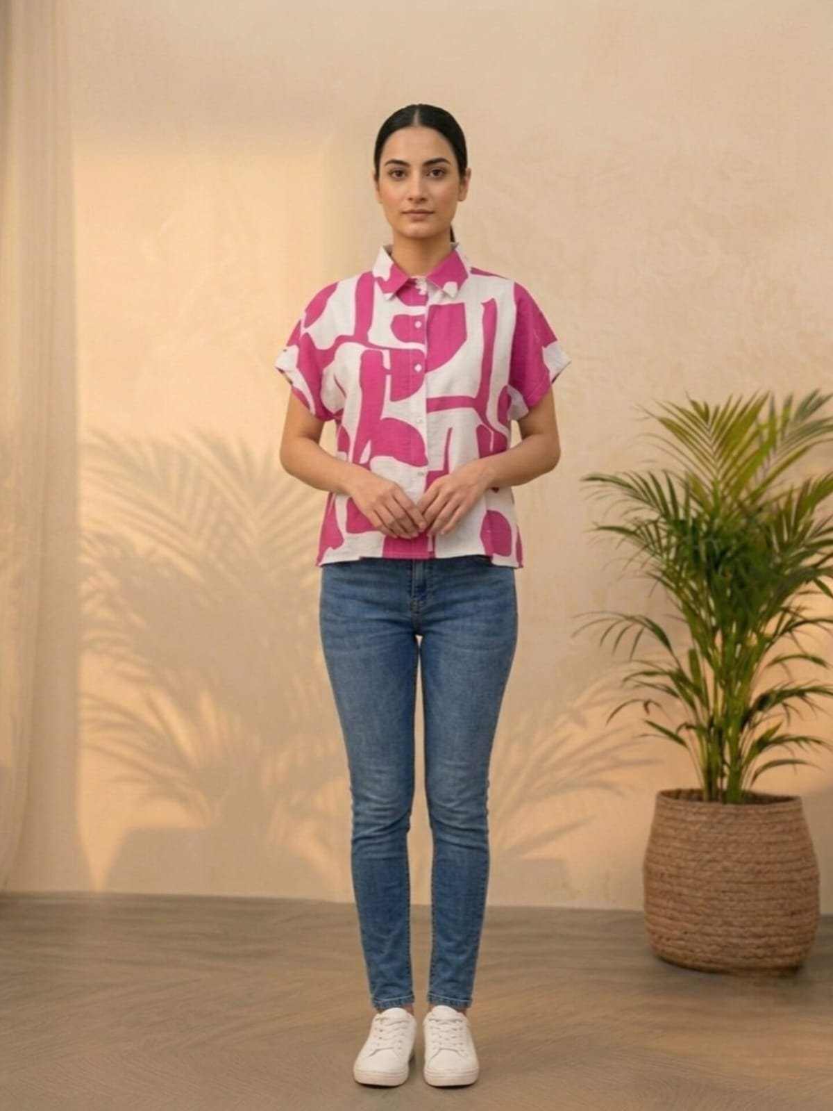 Pink Abstract Print Short-Sleeve Shirt