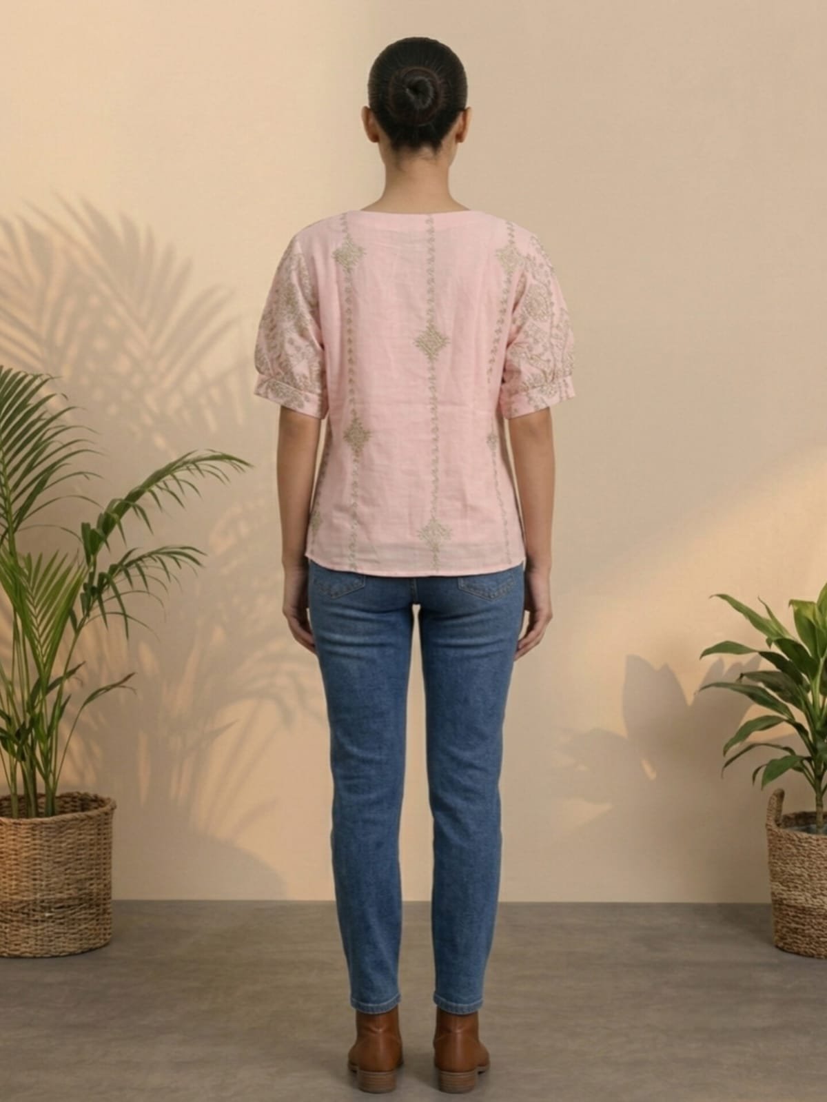 Light Pink Printed Short-Sleeve Top