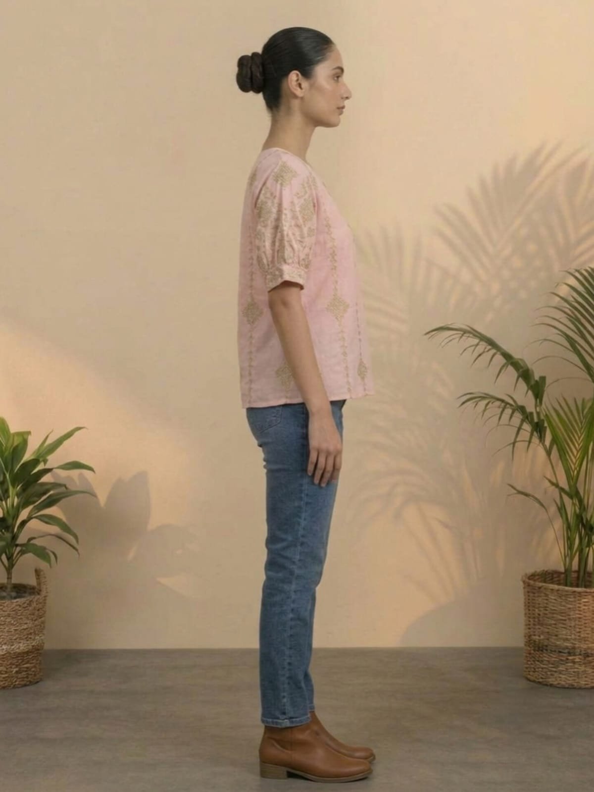 Light Pink Printed Short-Sleeve Top