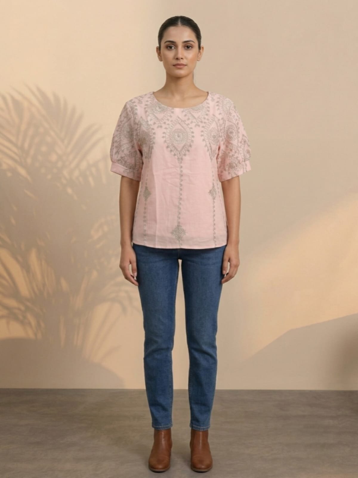 Light Pink Printed Short-Sleeve Top