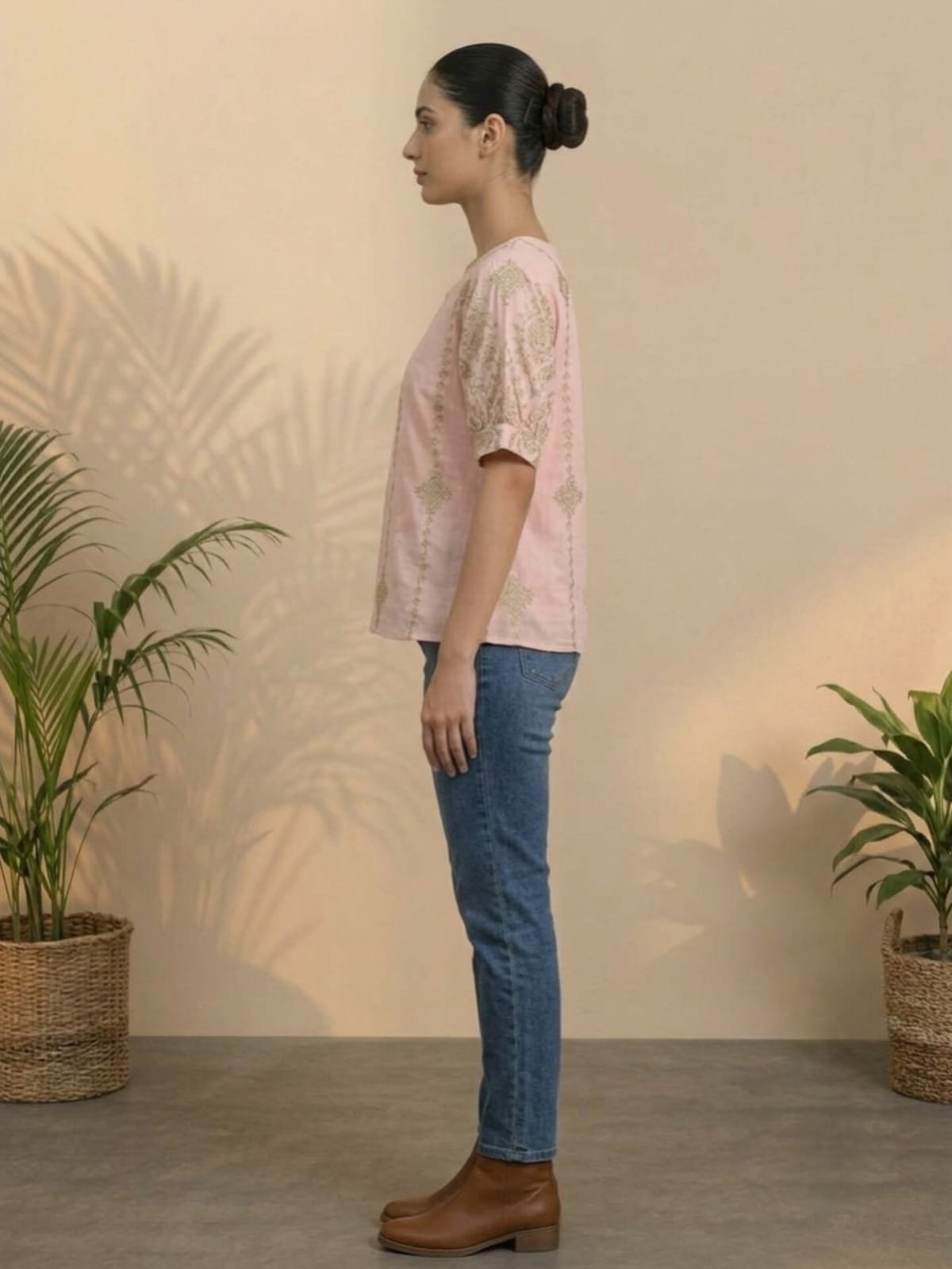 Light Pink Printed Short-Sleeve Top
