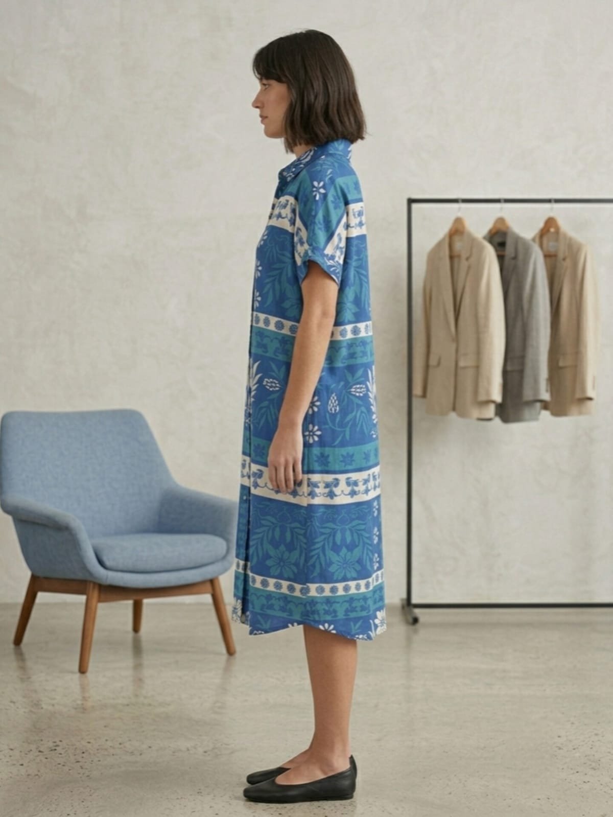 Blue Floral Print Shirt Dress
