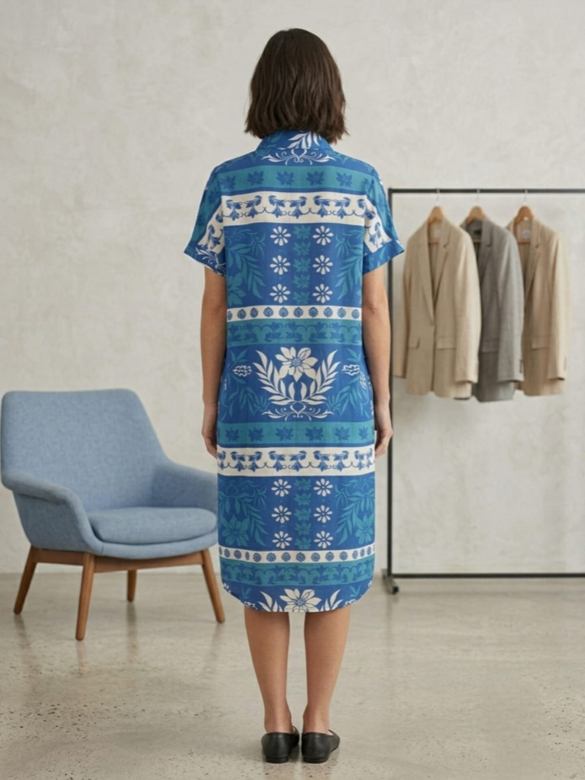 Blue Floral Print Shirt Dress