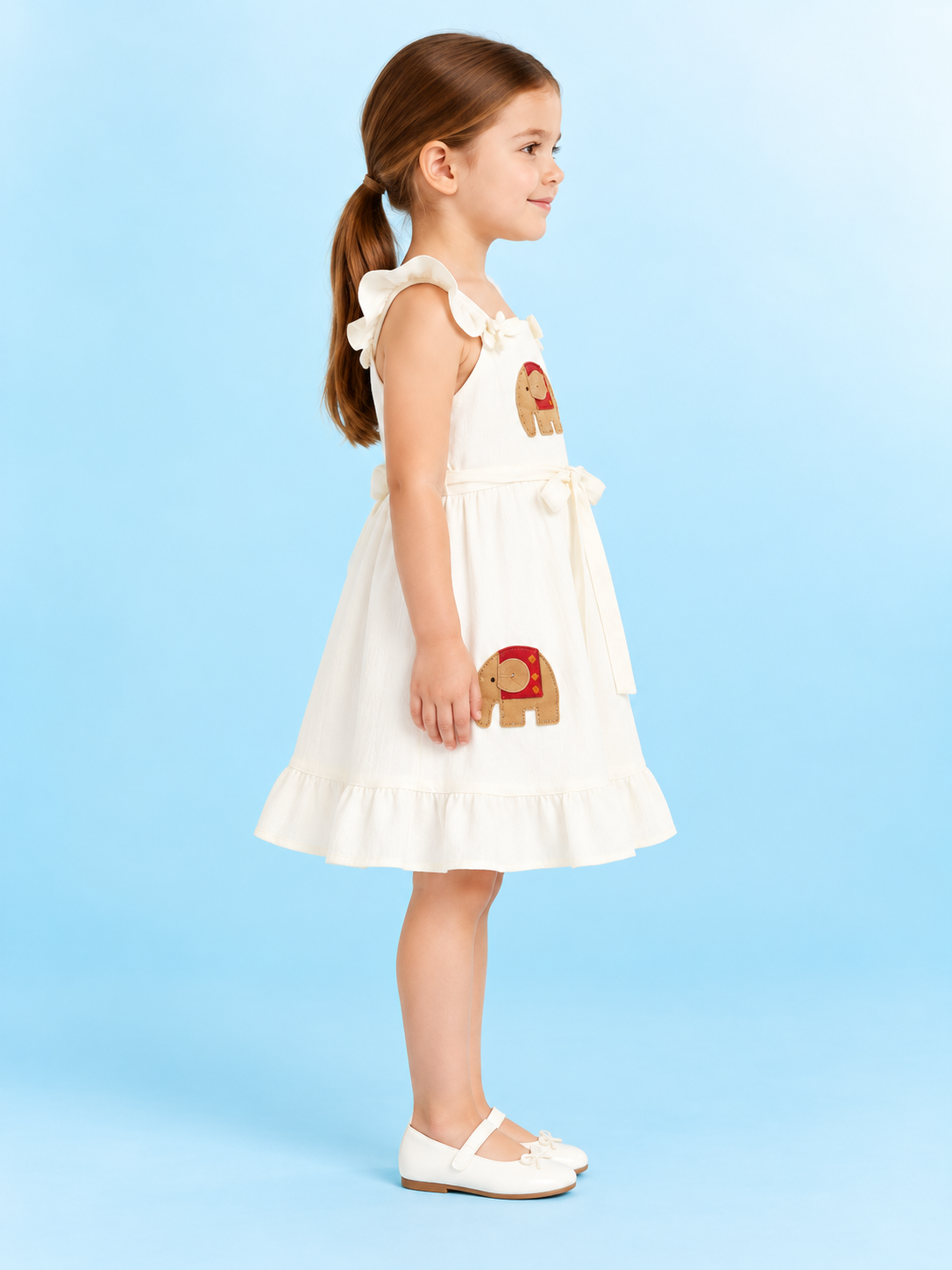 Girls’ White Elephant Applique Dress