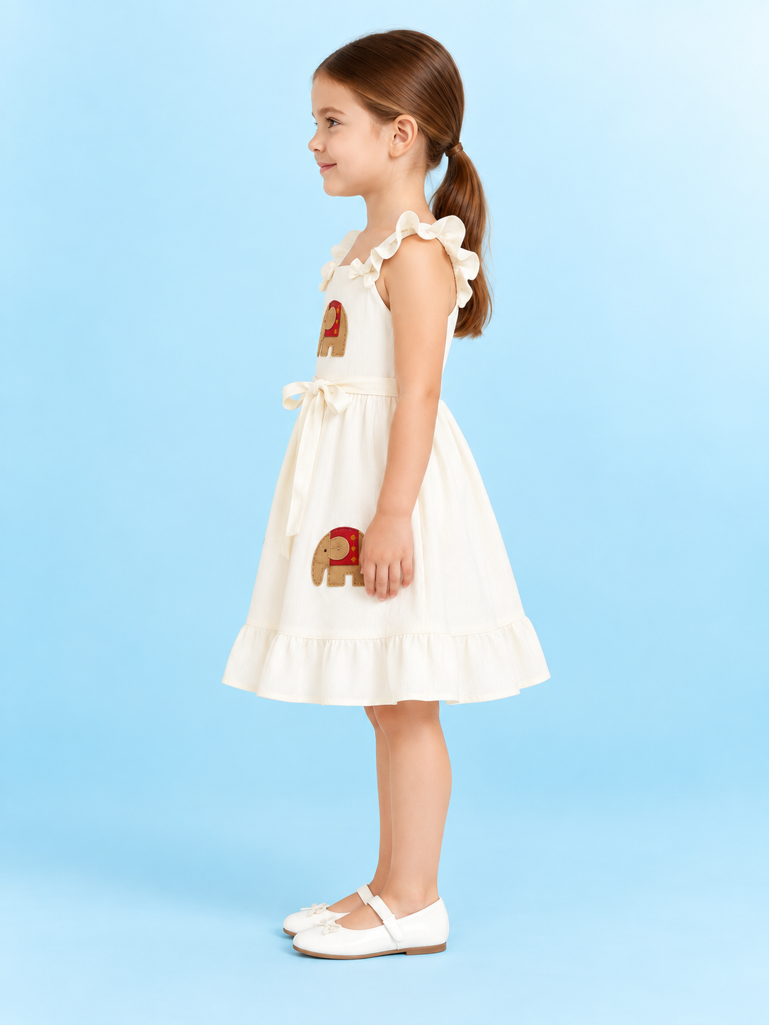 Girls’ White Elephant Applique Dress