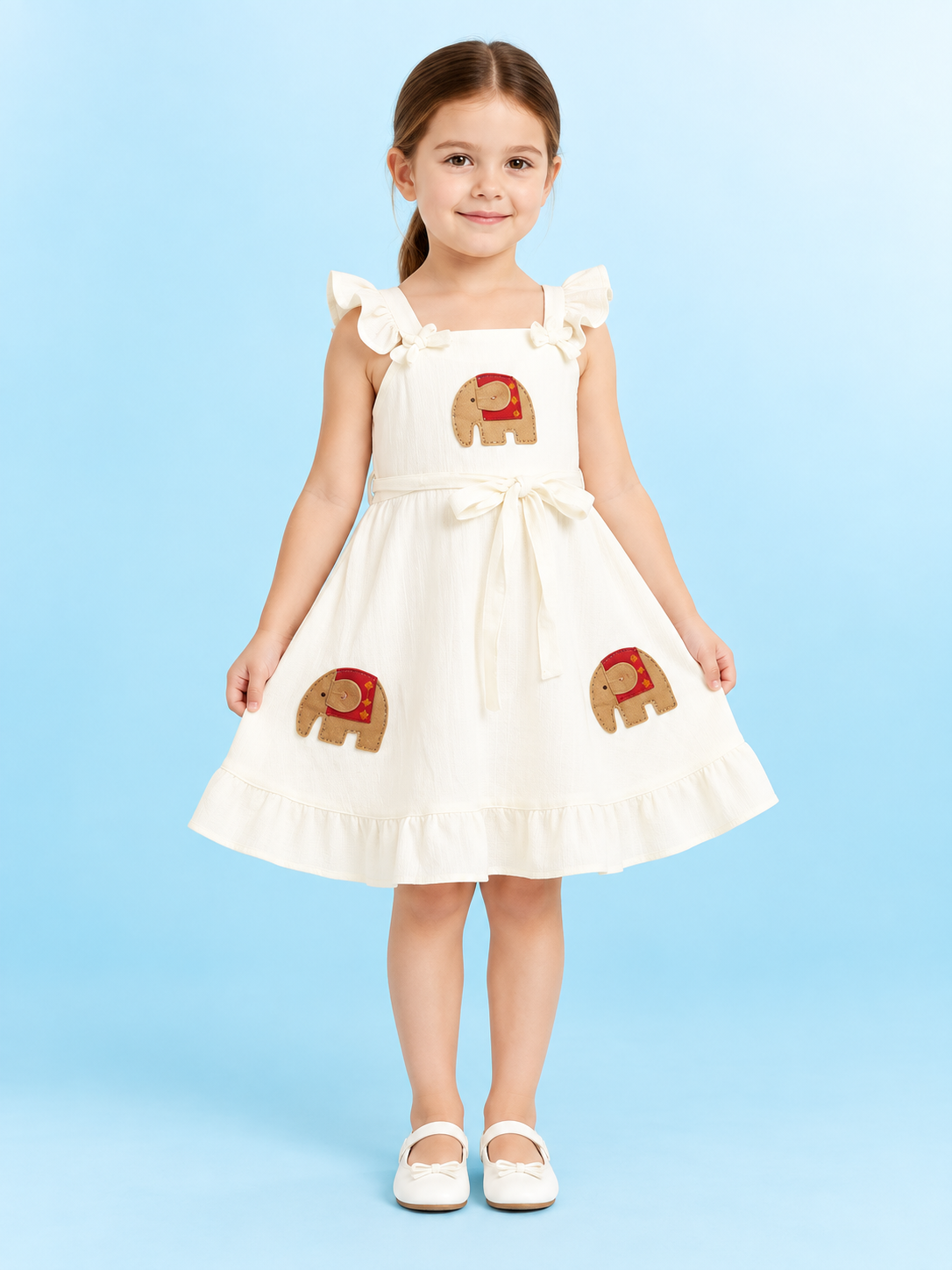 White Elephant Applique Dress