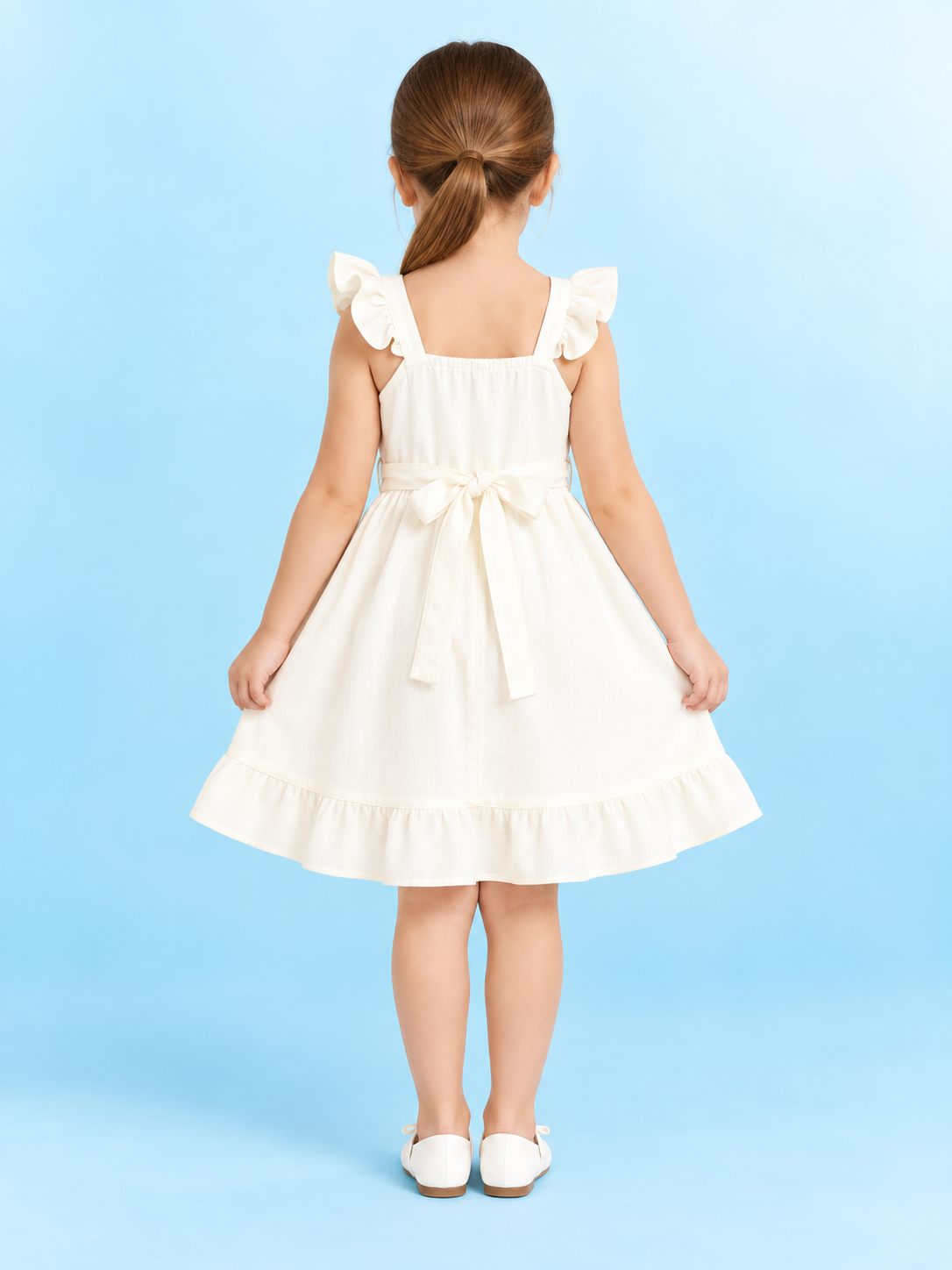 Girls’ White Elephant Applique Dress