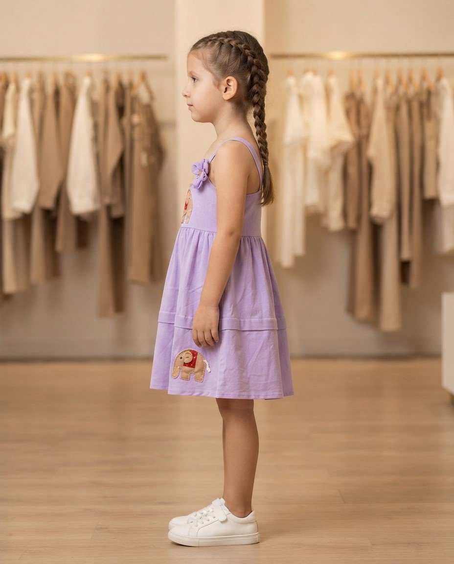 Girls’ Lavender Elephant Applique Dress