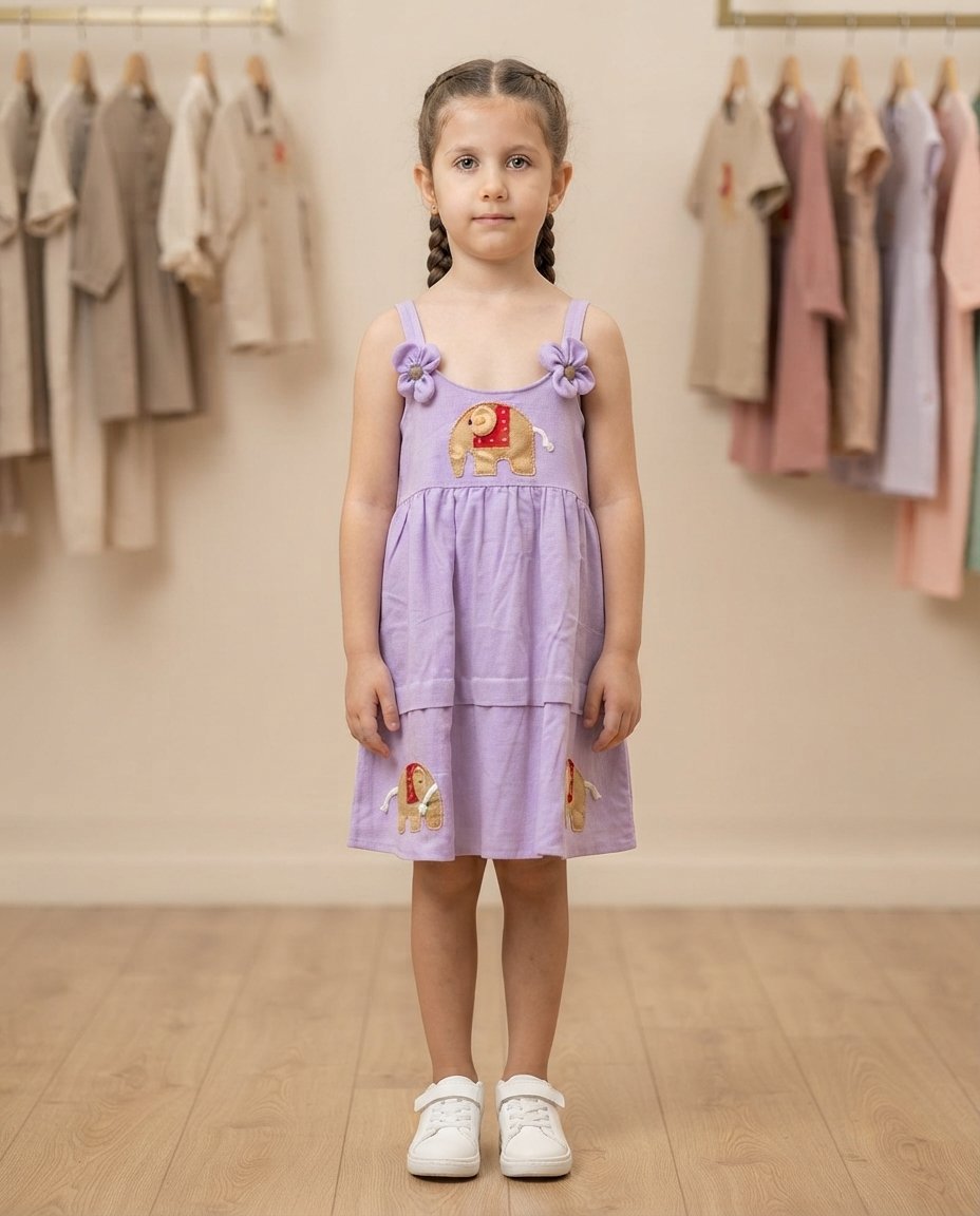 Girls’ Lavender Elephant Applique Dress