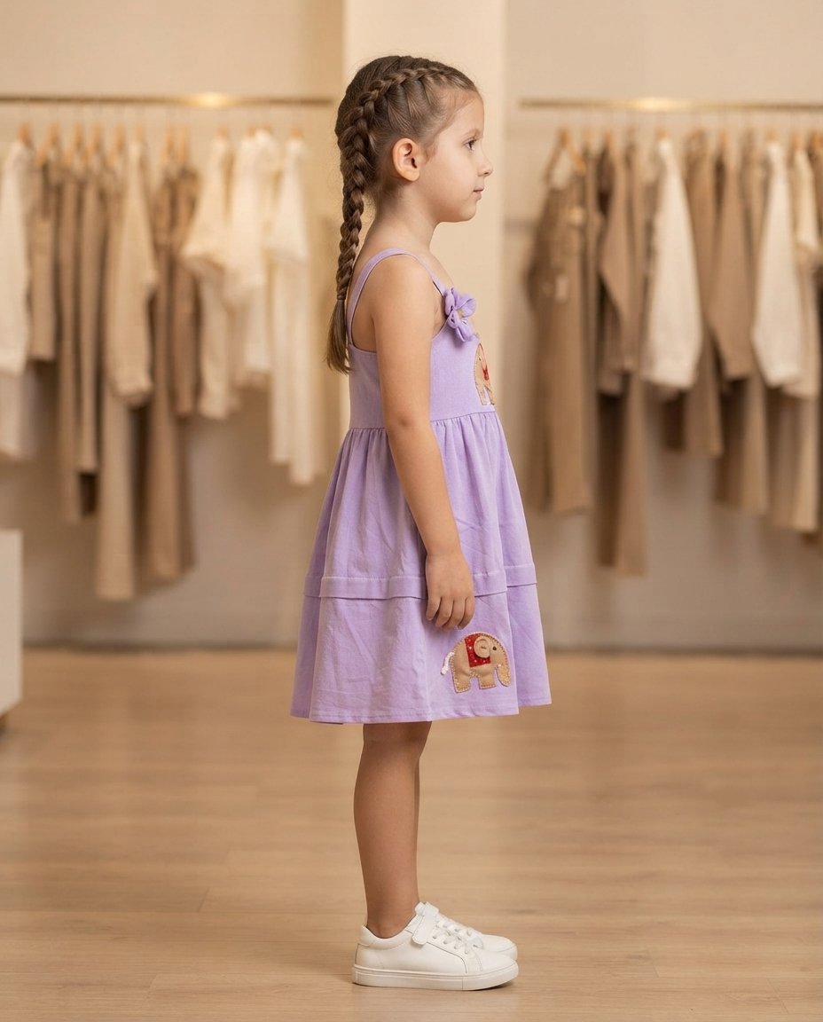 Girls’ Lavender Elephant Applique Dress