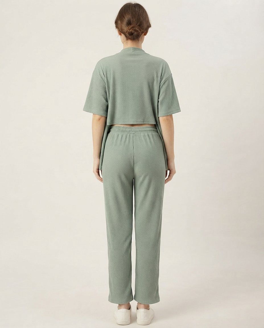 Women’s Sage Green Ribbed 3-Piece Co-ord Set