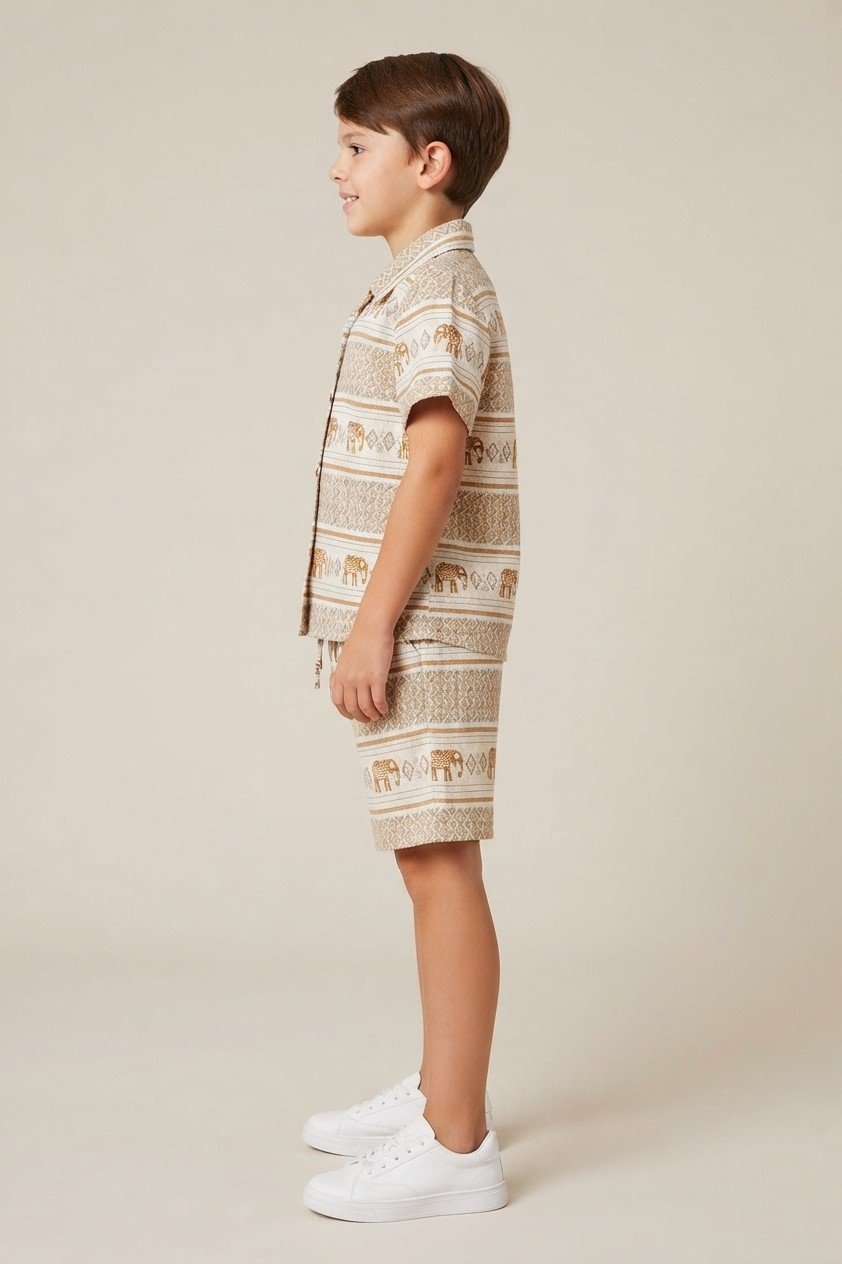 Boys’ Blue Elephant Printed Shirt and Shorts Set