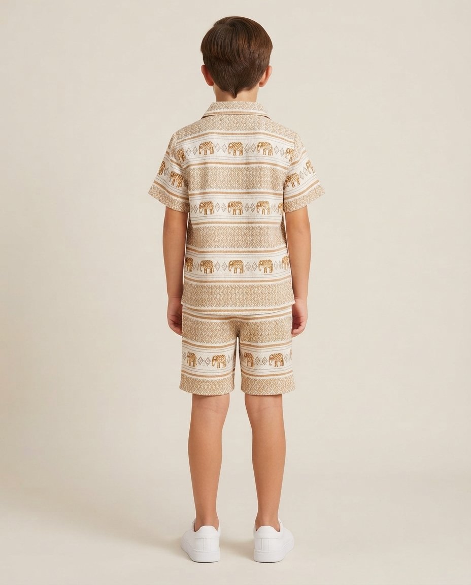 Boys’ Blue Elephant Printed Shirt and Shorts Set