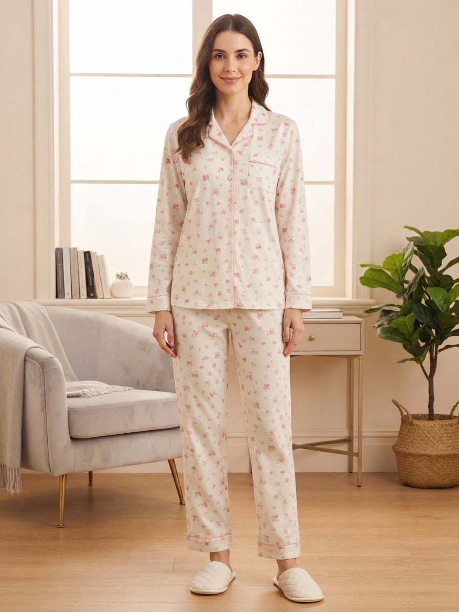 Women’s Cream Floral Pajama Co-ord Set