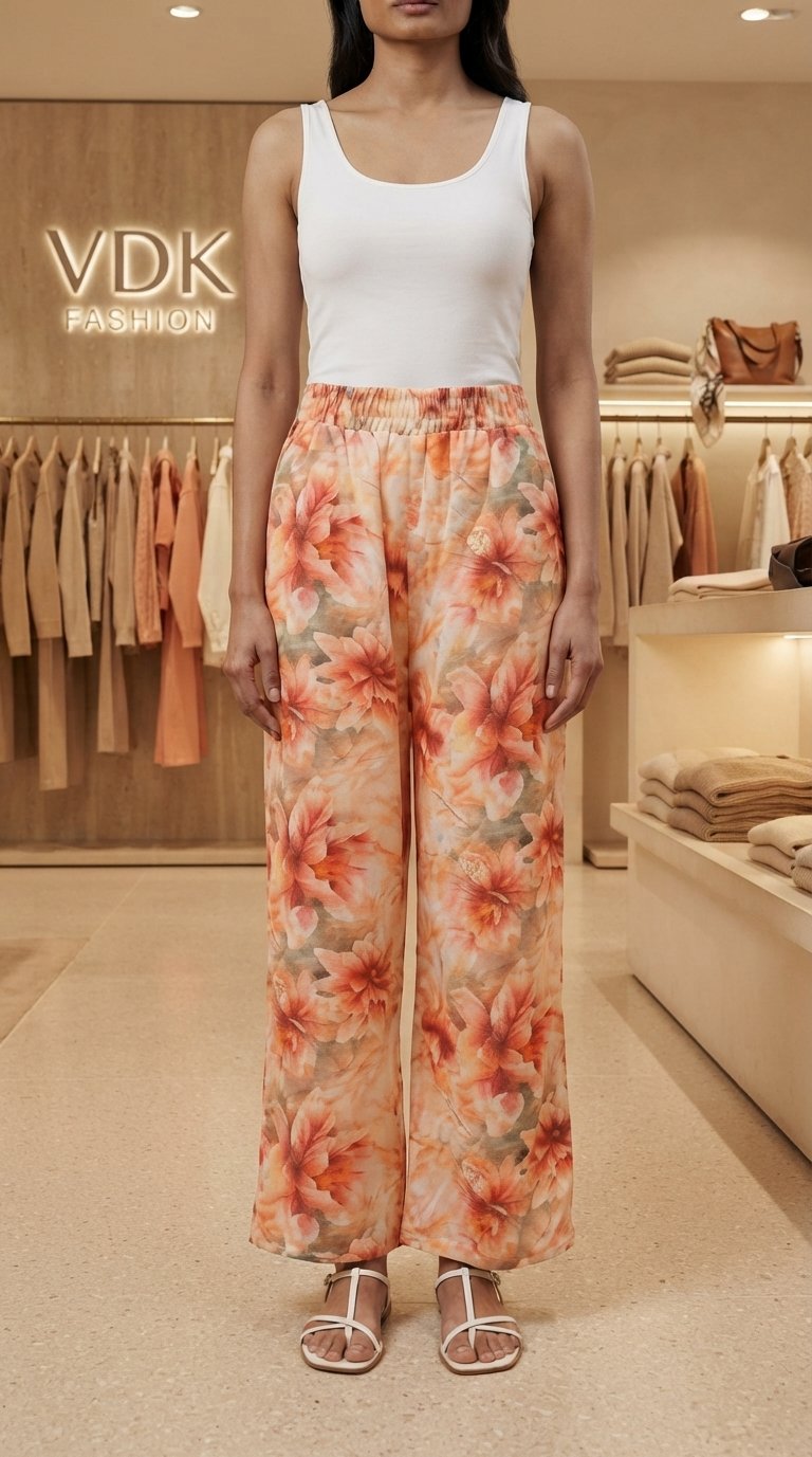 Women’s Orange Floral Printed Palazzo Pants