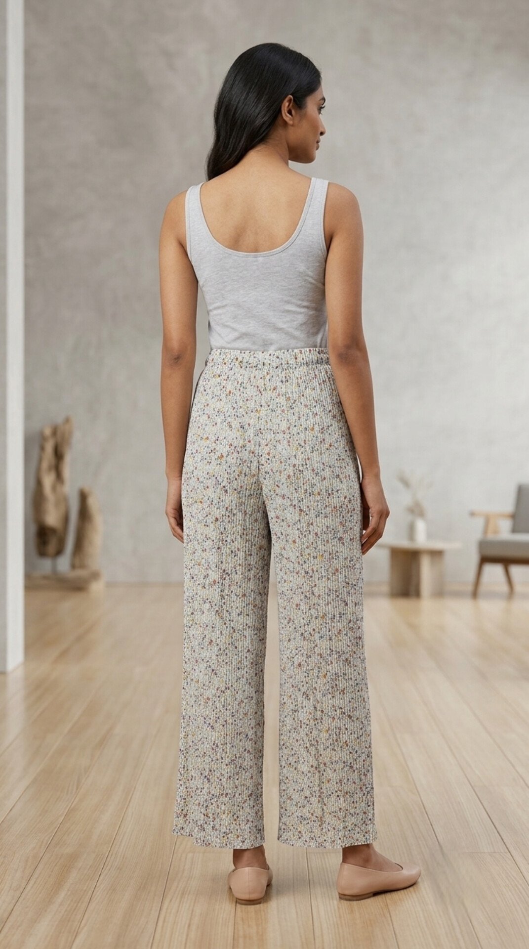 Beige Floral Print Palazzo Pants