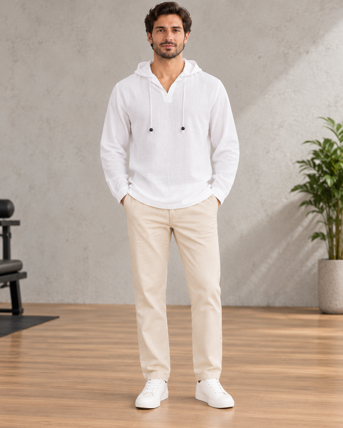 Men’s White Lightweight Hooded Shirt
