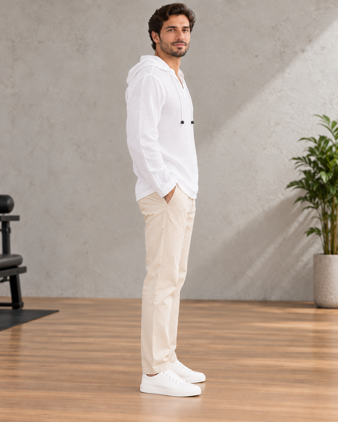 Men’s White Lightweight Hooded Shirt