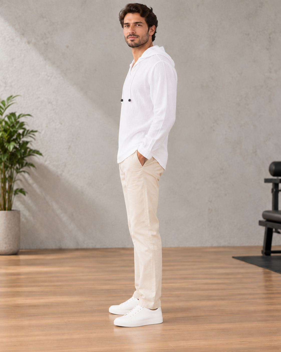 Men’s White Lightweight Hooded Shirt