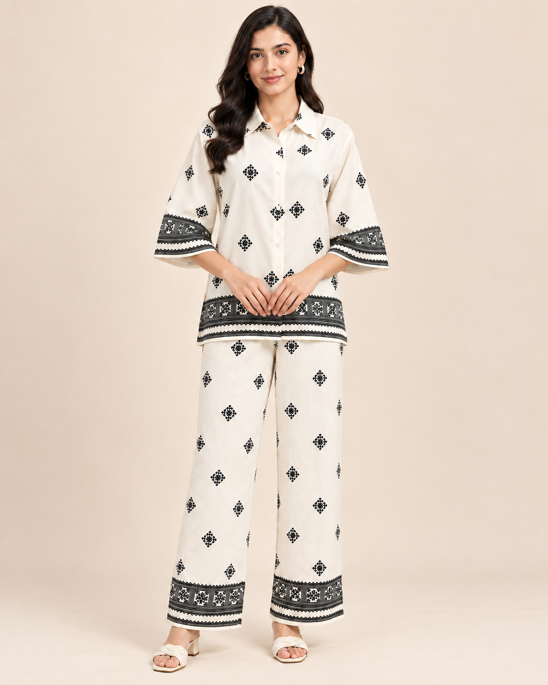 Women’s White Black Printed Co-Ord Set