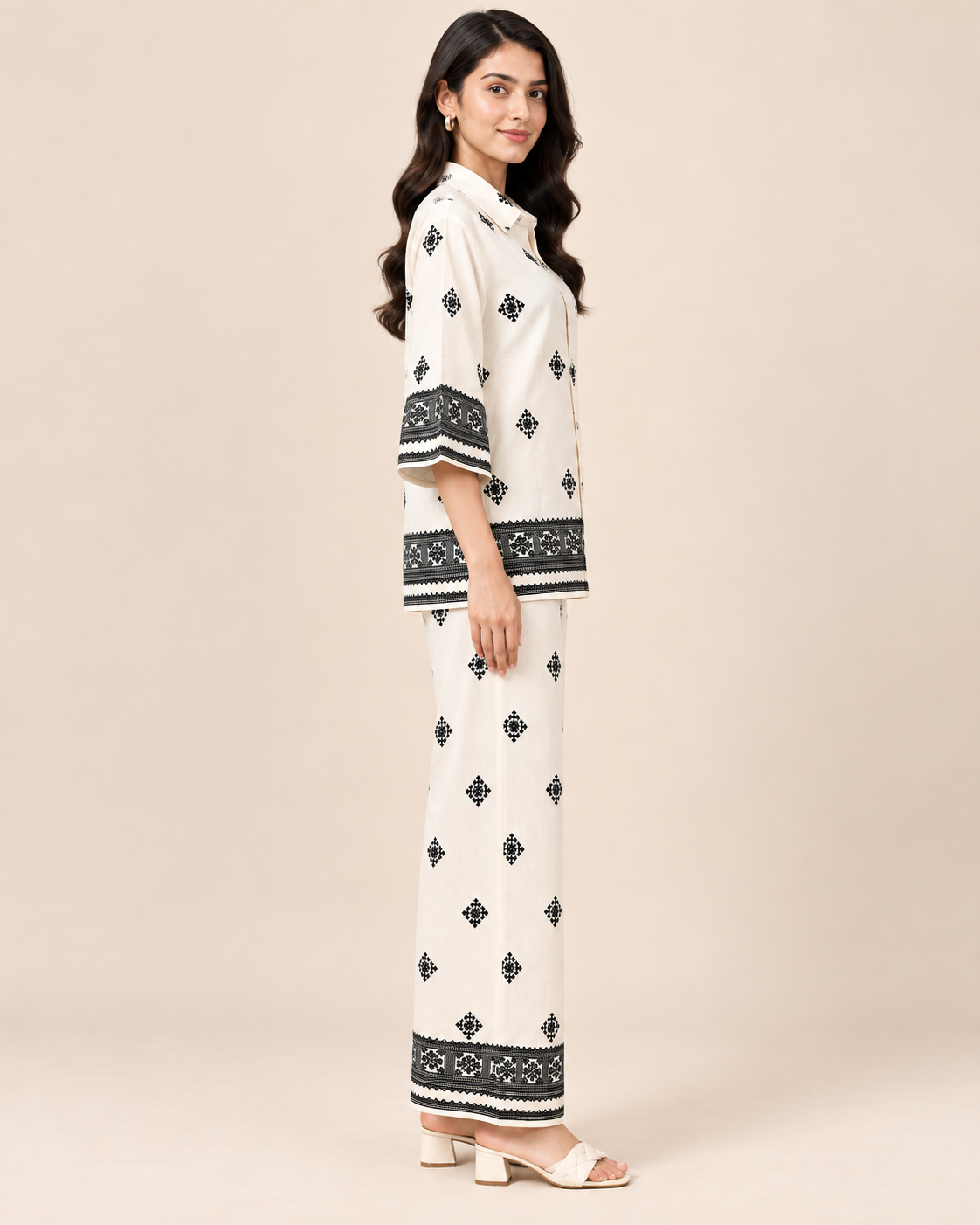 Women’s White Black Printed Co-Ord Set