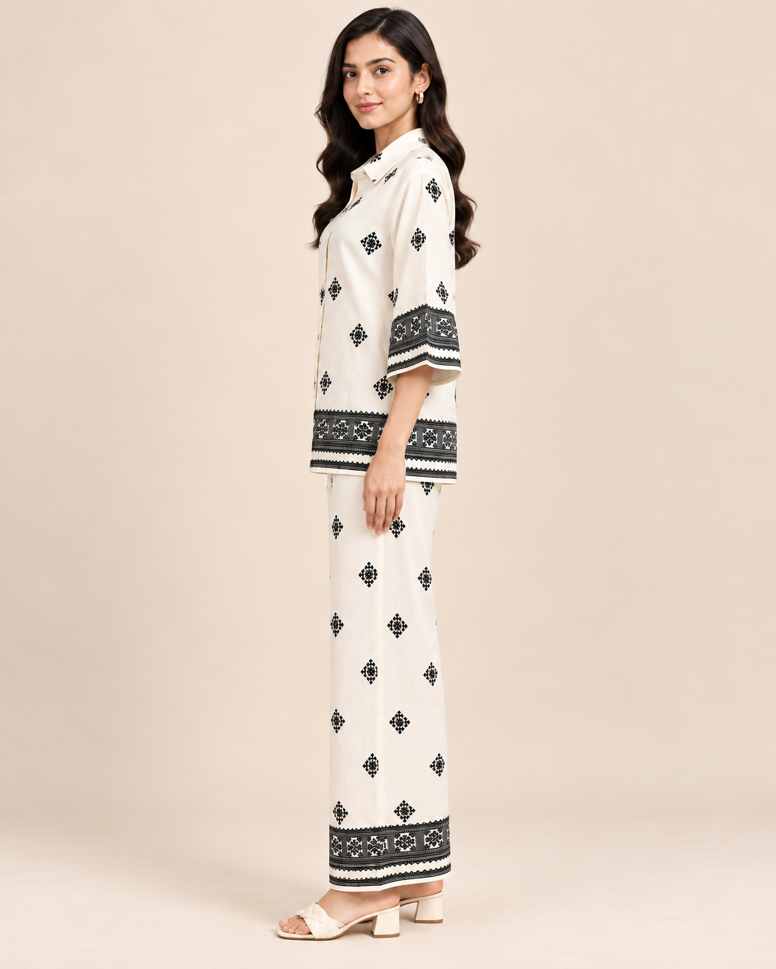 Women’s White Black Printed Co-Ord Set