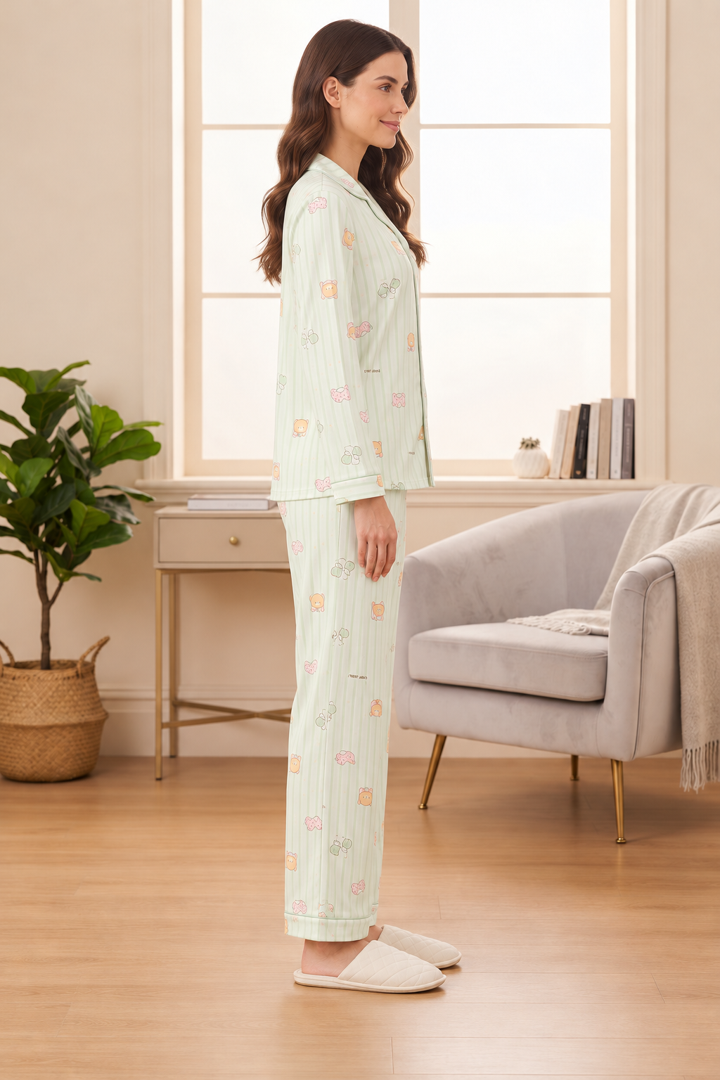 Women’s Mint Green Cute Printed Pajama Night Suit Set