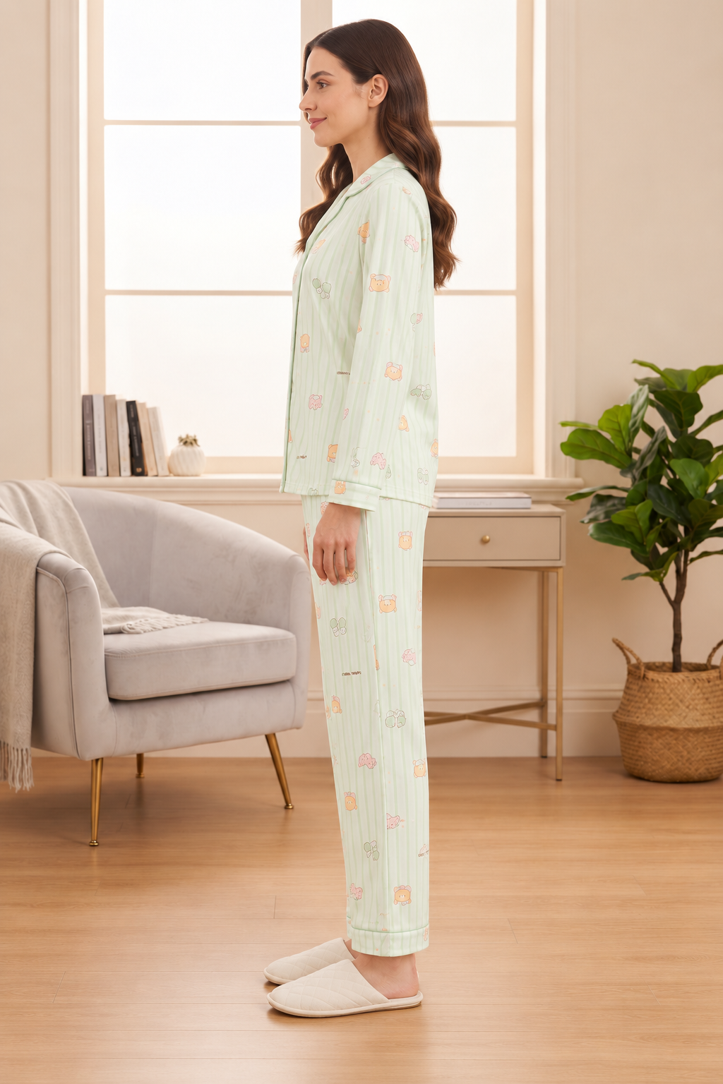 Women’s Mint Green Cute Printed Pajama Night Suit Set