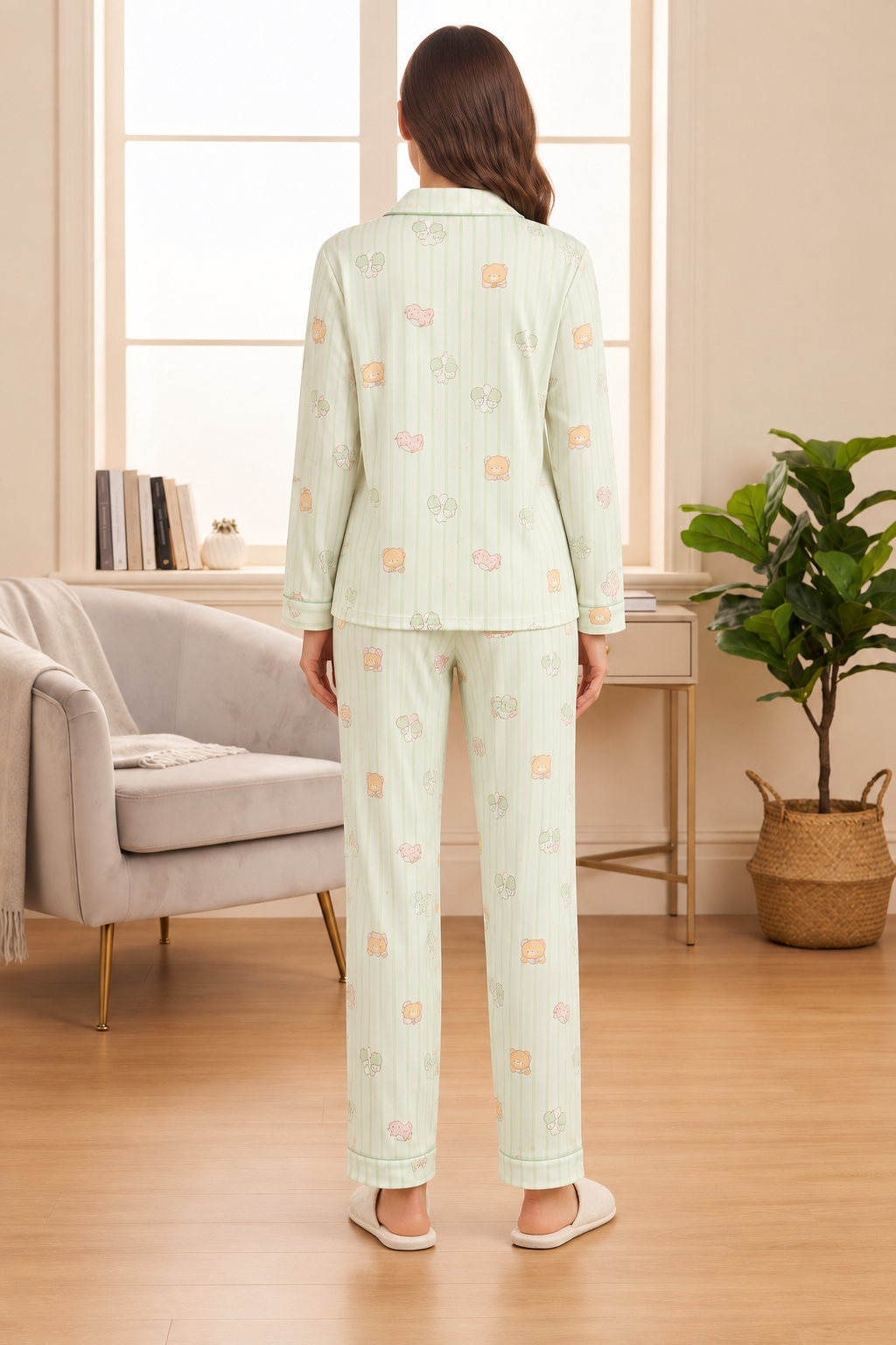 Women’s Mint Green Cute Printed Pajama Night Suit Set