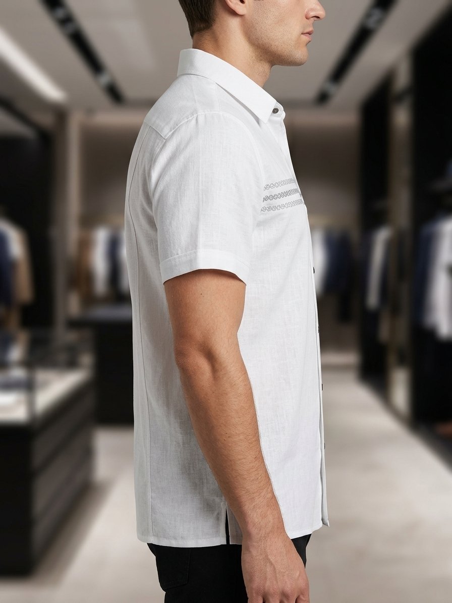 Men’s White Embroidery Classic Short Sleeve Shirt