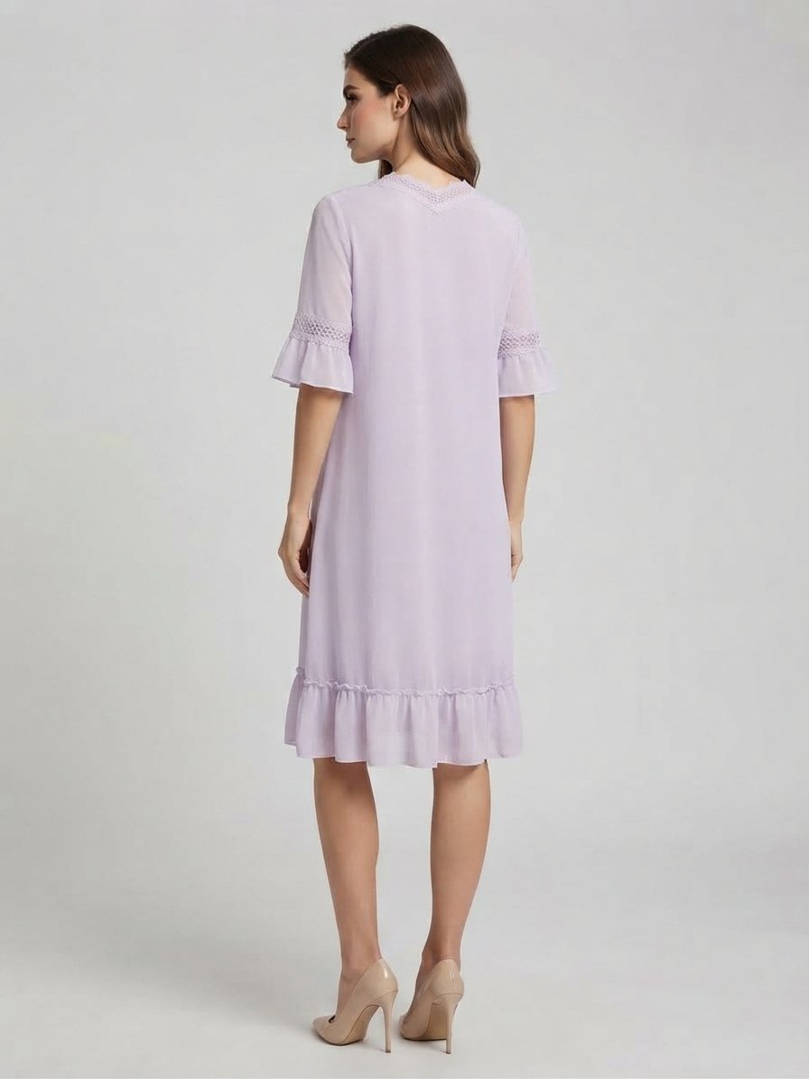 Women’s Lavender Satin Lace Night Dress with Embroidered Yoke