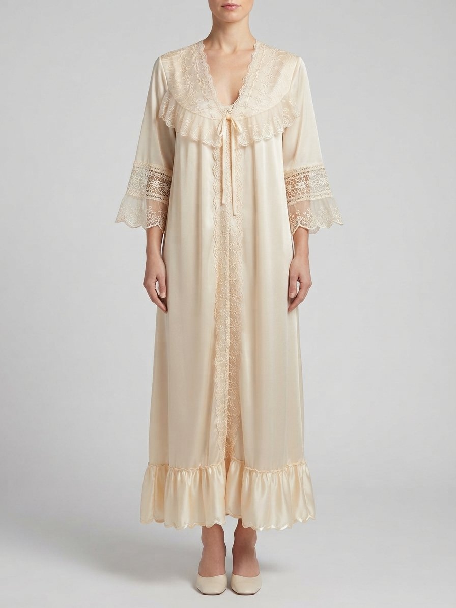 Women’s Lavender Satin Lace Night Dress with Embroidered Yoke