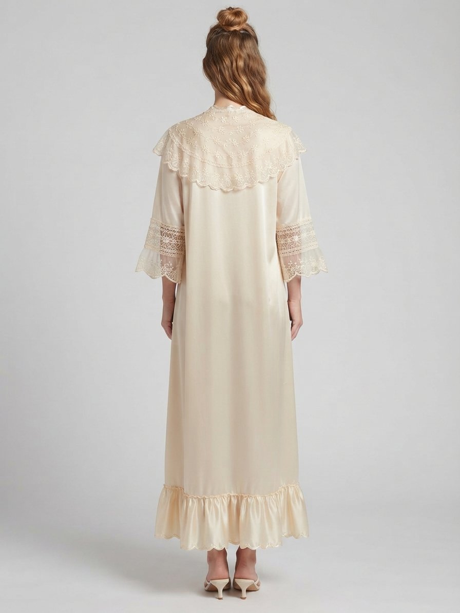 Women’s Lavender Satin Lace Night Dress with Embroidered Yoke