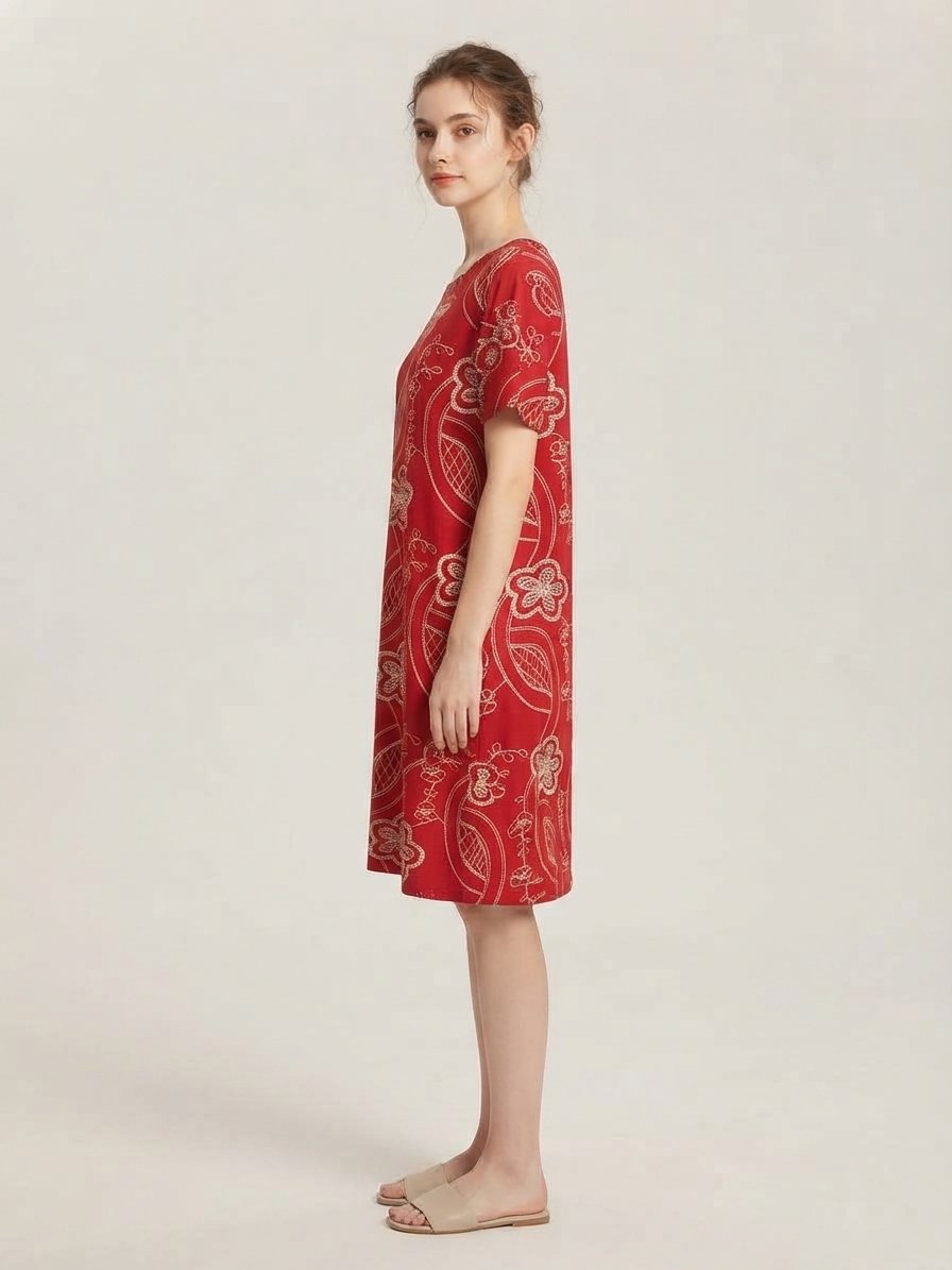Women’s Red Floral-Pattern Dress