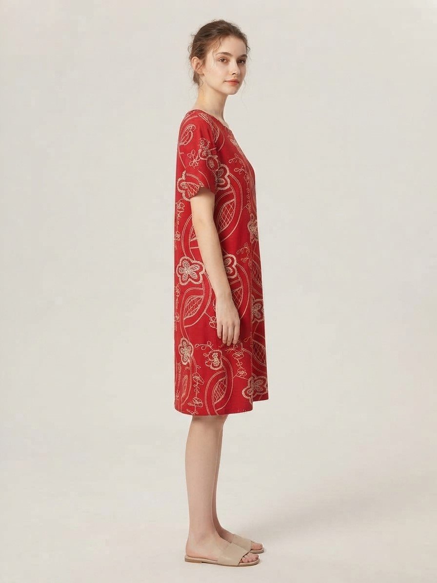 Women’s Red Floral-Pattern Dress