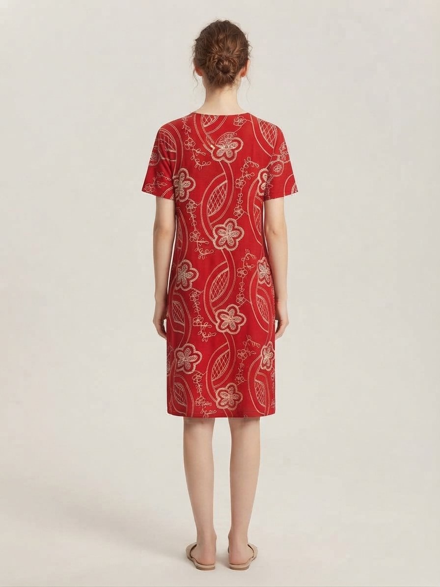 Women’s Red Floral-Pattern Dress