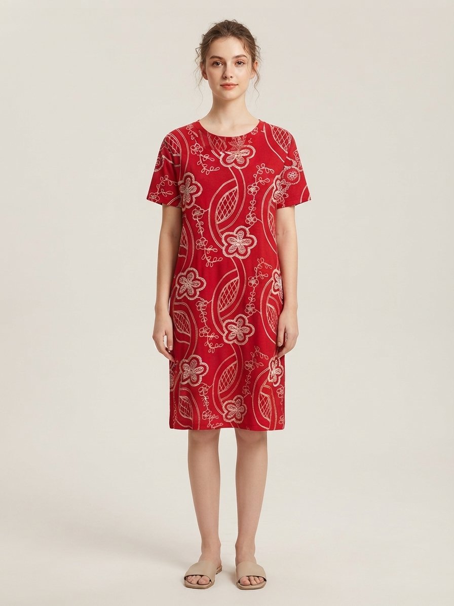 Women’s Red Floral-Pattern Dress