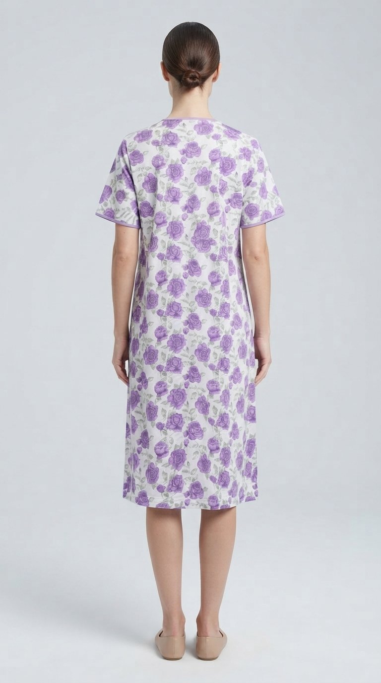 Women’s Purple Floral Short-Sleeve Nightgown