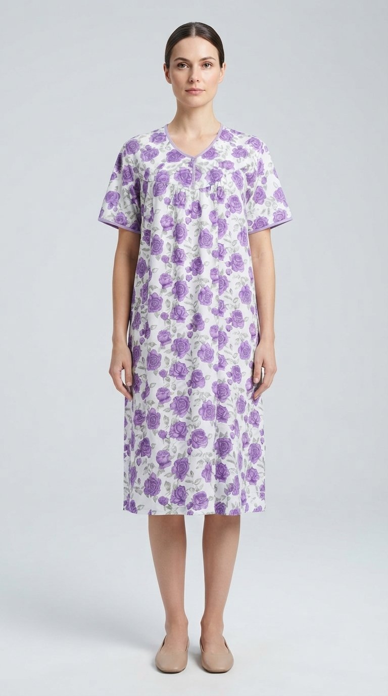 Women’s Purple Floral Short-Sleeve Nightgown