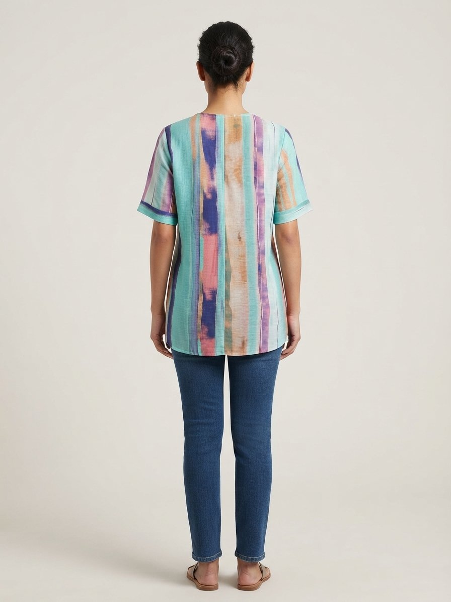 Women’s Water Color Abstract Stripe Short Sleeve Top