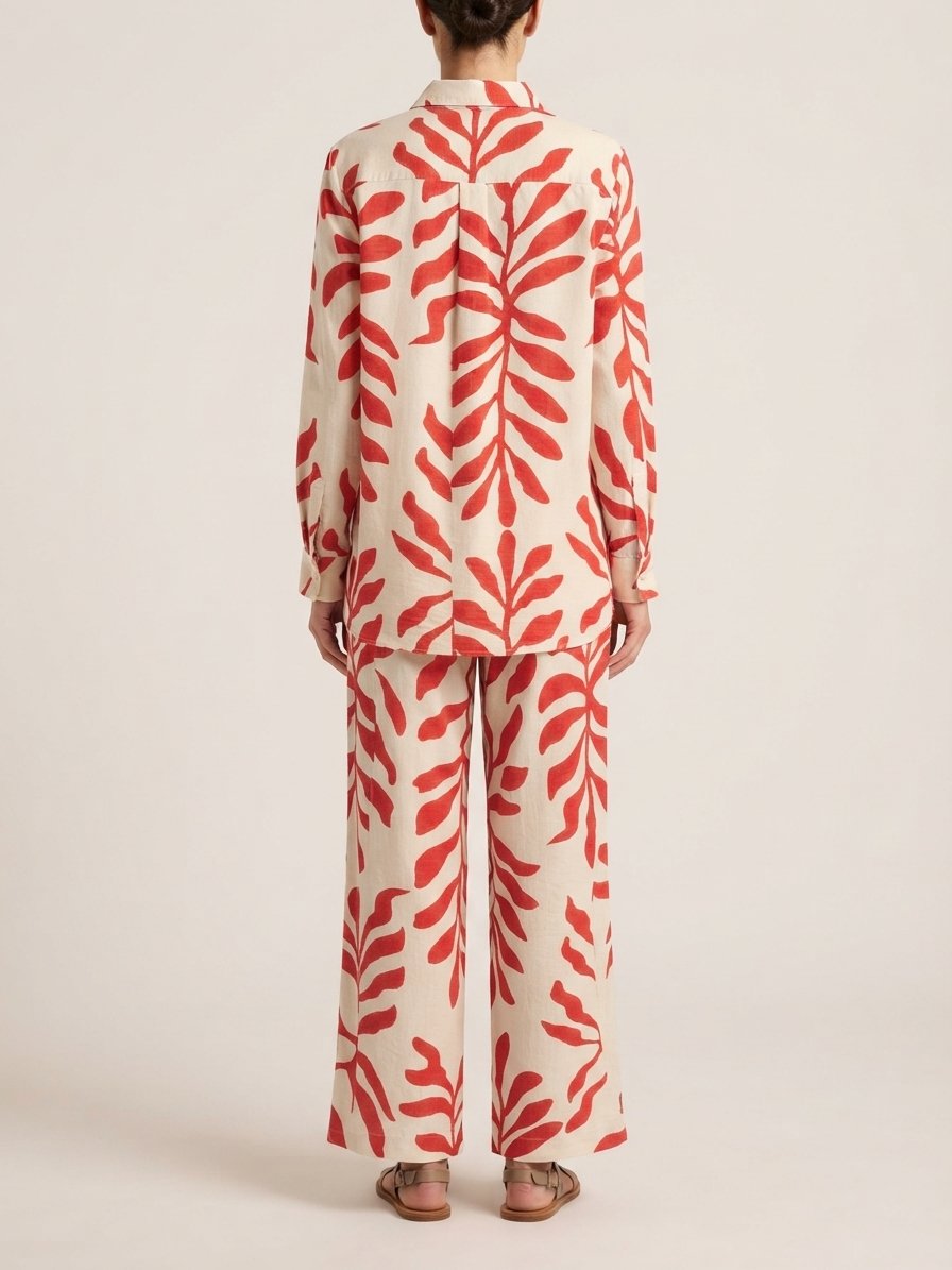 Women’s Red Botanical Printed Long Sleeve Co-ord Set