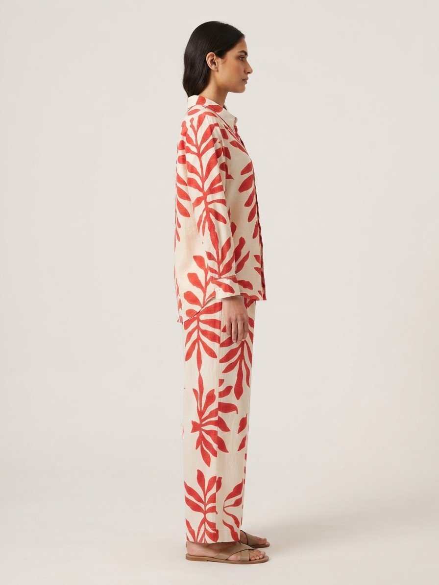 Women’s Red Botanical Printed Long Sleeve Co-ord Set