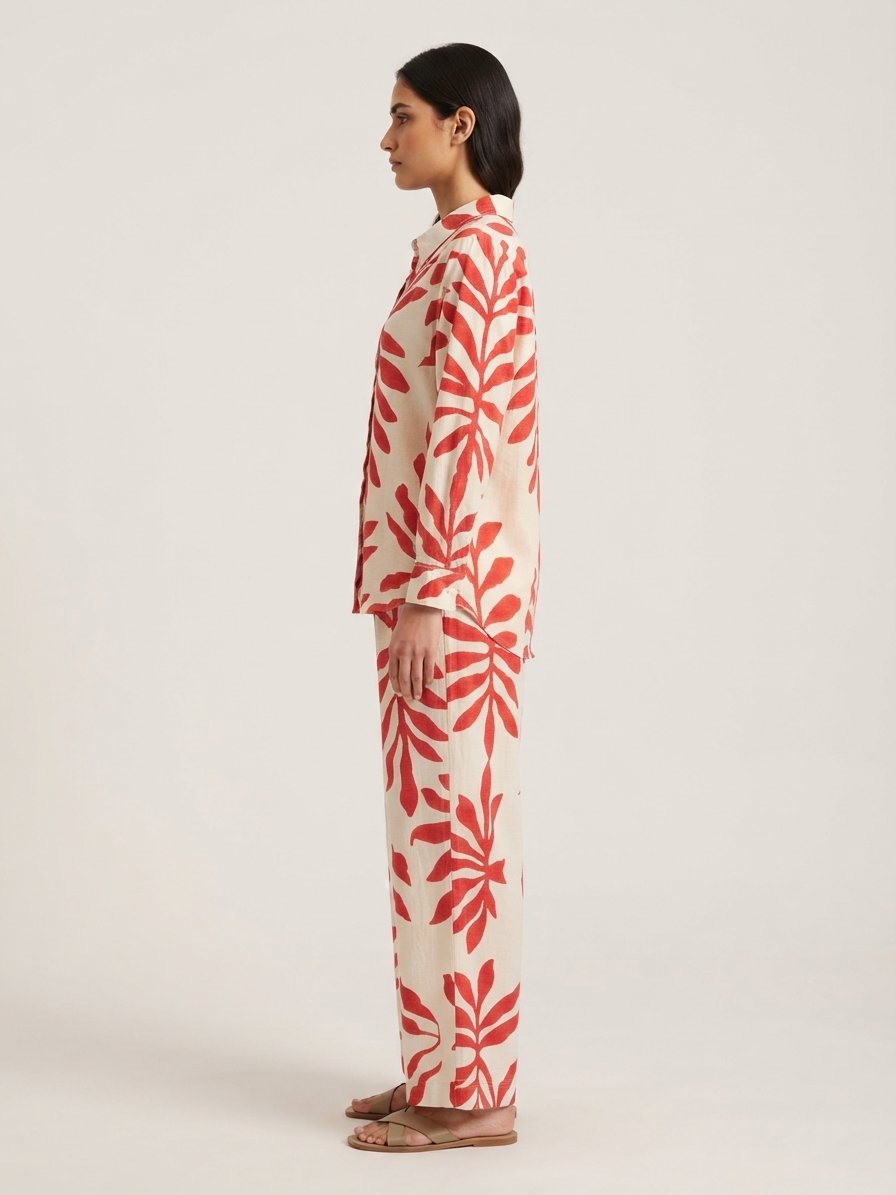 Women’s Red Botanical Printed Long Sleeve Co-ord Set