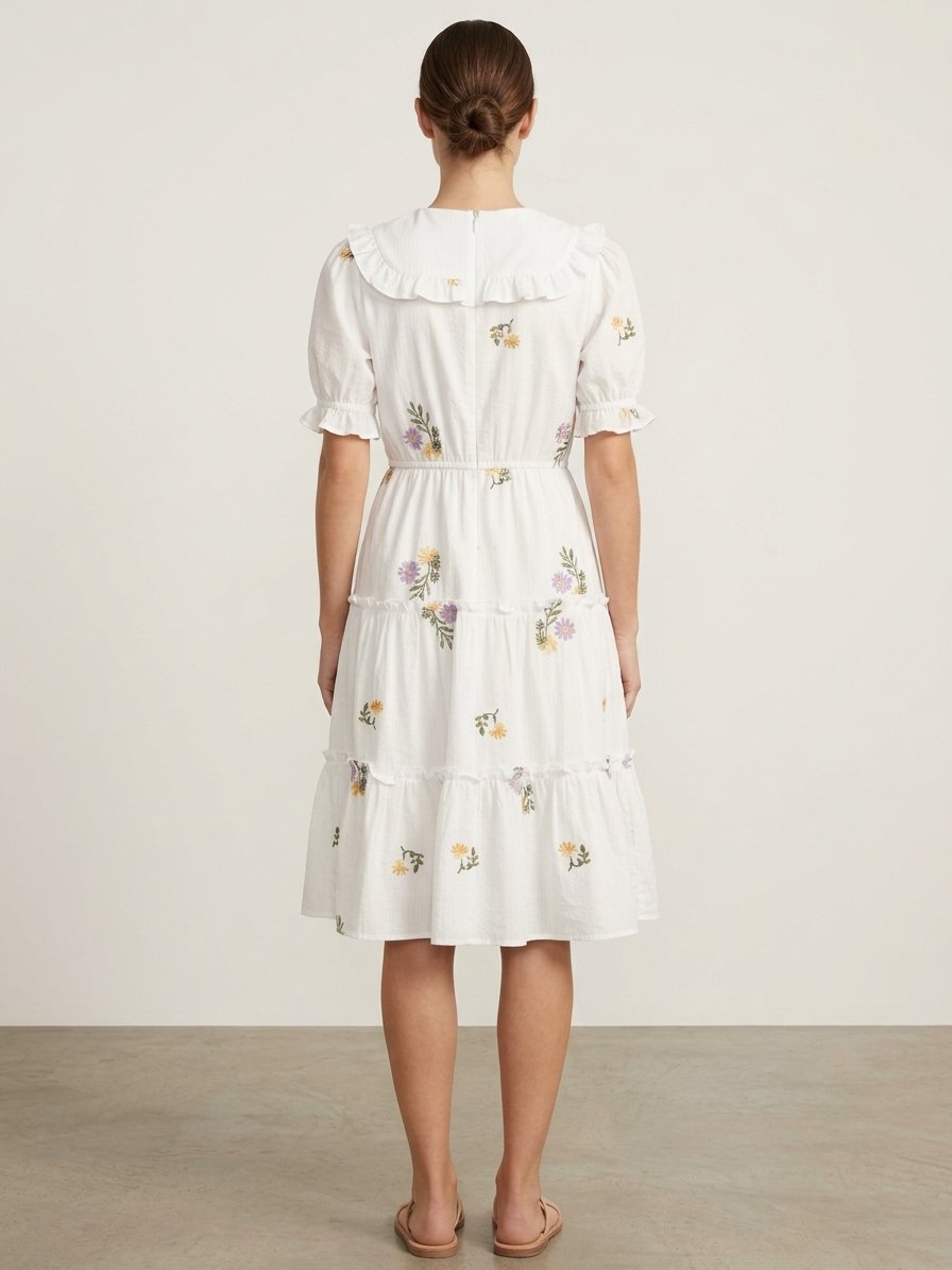 Women’s White Floral Bow-Tie Midi Dress