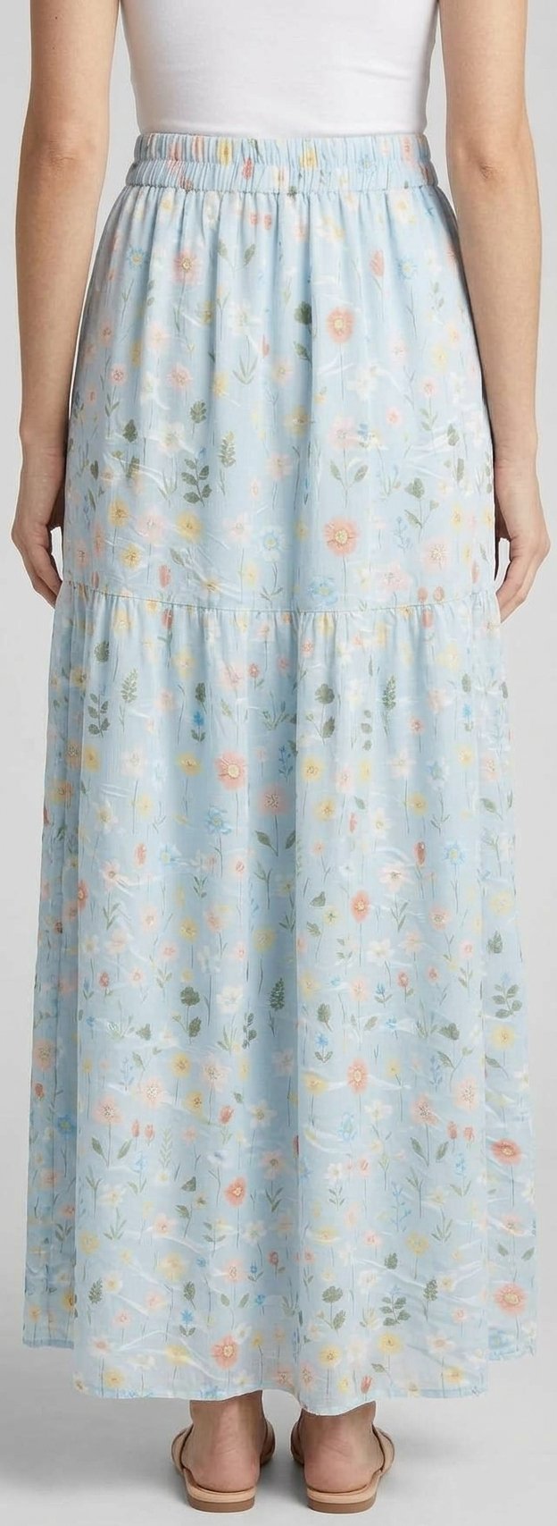 Women’s Light Blue Floral Tiered Maxi Skirt